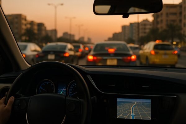 داخل تاكسي في زحمة حولي وقت الغروب