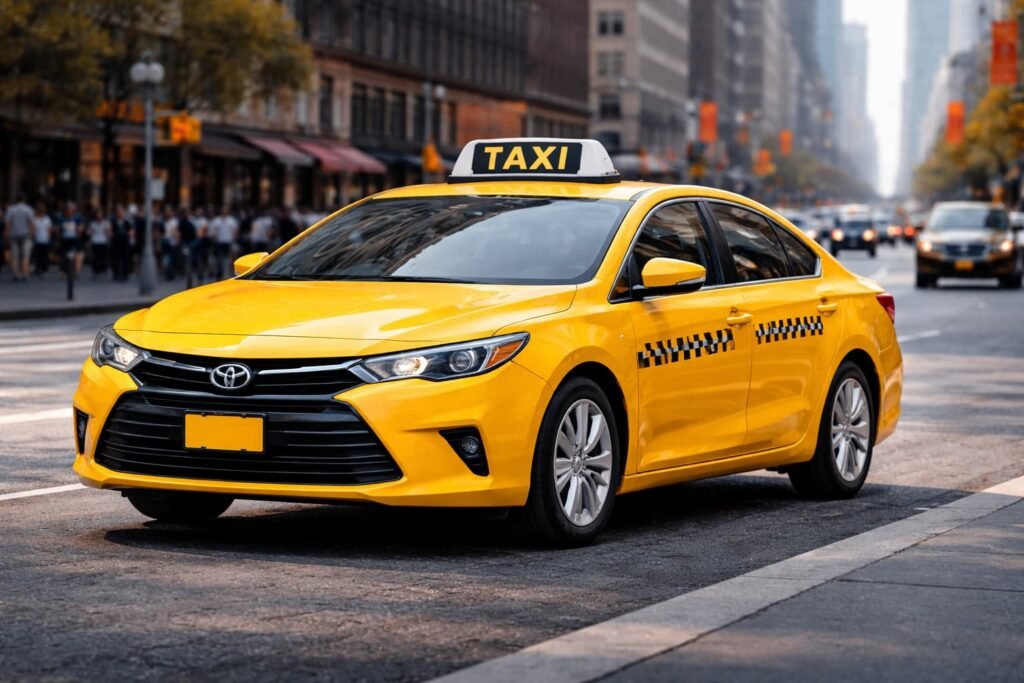 تاكسي أصفر حديث في شارع الفروانية