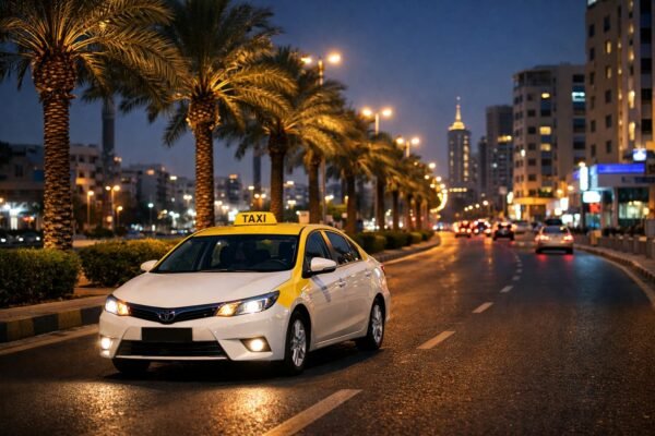 تاكسي حديث في شارع الفروانية مساءً