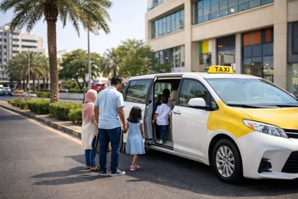 تاكسي عائلي واسع أمام مركز تجاري بالفروانية