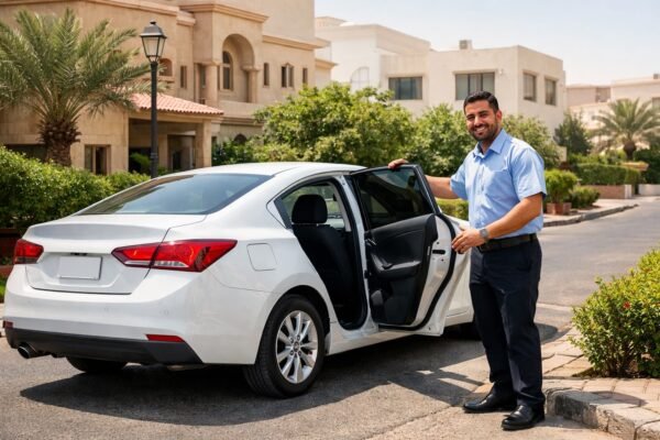 تاكسي العديلية بالكويت سيارة سيدان حديثة في شارع هادئ