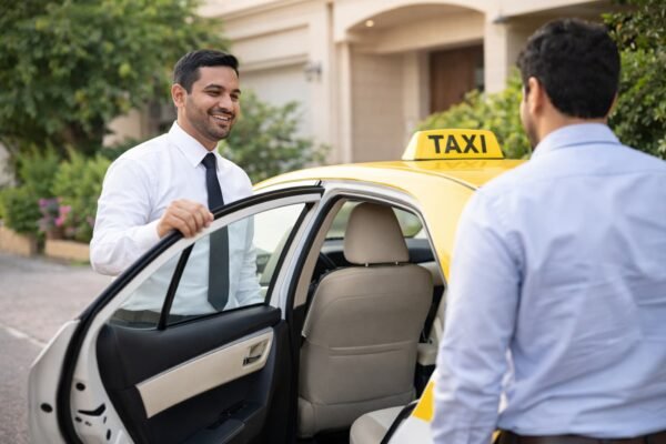 سائق تاكسي يفتح الباب للراكب أمام منزل في كيفان