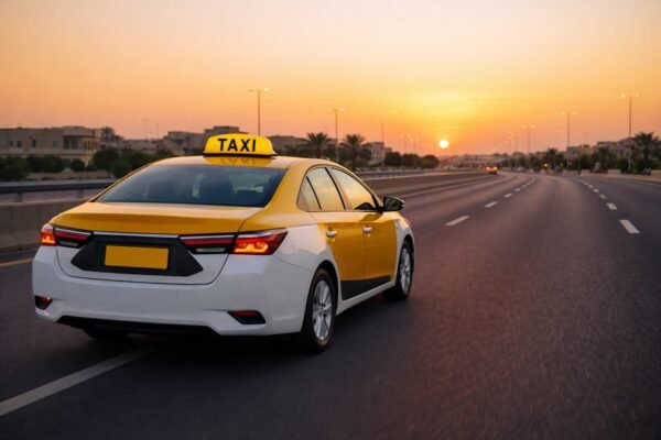 سيارة تاكسي حديثة متوقفة في شارع هادئ بأبو فطيرة صباحًا