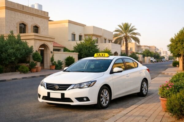 تاكسي حديث في شارع سكني بالقرين